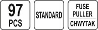 ZESTAW BEZPIECZNIKÓW PŁYTKOWYCH STANDARD BEZPIECZNIKI + CHWYTAK 97szt. YATO YT-83141