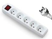 PRZEDŁUŻACZ ELEKTRYCZNY, BIAŁY, 5 GNIAZD Z UZIEMIENIEM, 5M Z WYŁĄCZNIKIEM VOREL 72534 