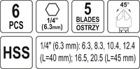 POGŁĘBIACZE DO METALU 6,3-20,5mm HEX kpl. 6szt. YATO YT-44729