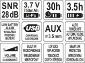 NAUSZNIKI SŁUCHAWKI PRZECIWHAŁASOWE OCHRONNE ELEKTRONICZNE Z INTELIGENTNYM SYSTEMEM OCHRONY SŁUCHU YATO YT-74625