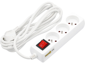 PRZEDŁUŻACZ ELEKTRYCZNY, BIAŁY 3 GNIAZDA Z UZIEMIENIEM, 3 M Z WYŁĄCZNIKIEM VOREL 72528 
