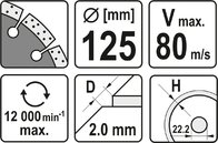 TARCZA DIAMENTOWA SEGMENTOWA DO CIĘCIA GRESU CERAMIKI BETONU 125mm 22,2mm YATO YT-59962