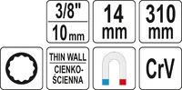 KLUCZ NASADKA DO ŚWIEC 14mm Z PRZEDŁUŻKĄ I MAGNESEM 3/8