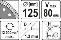 TARCZA DIAMENTOWA TURBO DO CIĘCIA GRESU CERAMIKI BEZ ODPRYSKÓW 125mm 22,2mm YATO YT-59982