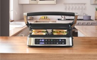 GRILL OPIEKACZ ELEKTRYCZNY ROZKŁADANY KONTAKTOWY KOMPAKTOWY PROGRAMATOR CZASU I TEMPERATURY PANEL LED 2000W LUND 67450