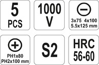 ZESTAW WKRĘTAKÓW ŚRUBOKRĘTÓW IZOLOWANYCH WKRĘTAKI ŚRUBOKRĘTY 1000V KPL. 5 SZT. YATO YT-2827
