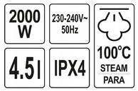 URZĄDZENIE PAROWNICA DYSZA DO USUWANIA TAPET 2000W 4.5L 100°C YATO YT-82320