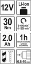WIERTARKO WKRĘTARKA 2Ah ŁADOWARKA BITY WALIZKA 30Nm 12V YATO YT-82901