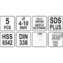 WIERTŁA DO METALU HSS SDS PLUS SDS+ 4-10mm kpl. 5szt. YATO YT-40050