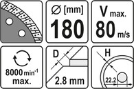 TARCZA DIAMENTOWA SEGMENTOWA TURBO DO CIĘCIA KAMIENIA CEGŁY GRANITU CERAMIKI BETONU 180mm 22,2mm YATO YT-6024