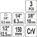 ADAPTERY HEX DO NASADEK 1/4 3/8 1/2 150mm 3 SZT. YATO YT-04628