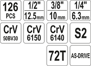 ZESTAW NARZĘDZIOWY KLUCZY NASADOWYCH BITY 1/4''3/8'' 1/2'' 126szt. XL YATO YT-38875