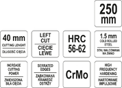 NOŻYCE DO CIĘCIA BLACHY LEWE 250mm YATO YT-1960