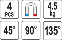 ZESTAW SPAWALNICZYCH KĄTOWNIKÓW UCHWYTÓW MAGNETYCZNYCH MINI KPL. 4SZT. YATO YT-08677