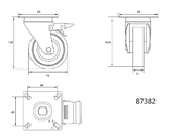KÓŁKO SKRĘTNE 75MM Z SZARĄ GUMĄ I HAMULCEM VOREL 87382