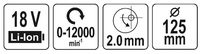 SZLIFIERKA MIMOŚRODOWA AKUMULATOROWA Z REGULACJĄ SAM KORPUS (BODY) 125mm 18V YATO YT-82753