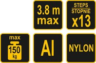 DRABINA ALU TELESKOPOWA 3,8M 13 STOPNI Z PODESTEM VOREL 17701