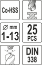 WIERTŁA DO METALU CO-HSS 1-13mm 25szt. YATO YT-41605