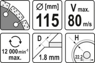 TARCZA DIAMENTOWA SEGMENTOWA DO CIĘCIA KAMIENIA CEGŁY GRANITU CERAMIKI BETONU (WYSOKI SEGMENT) 115mm 22,2mm YATO YT-59961