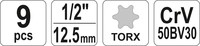 ZESTAW NASADEK KLUCZY TORX DUŻE 1/2'' E10-E24 9 SZT. KPL. YATO YT-0521