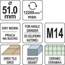 WIERTŁO DIAMENTOWE DO GRESU CERAMIKI GRANITU NA SUCHO NA SZLIFIERKĘ KĄTOWĄ 51mm YATO YT-60446