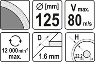 TARCZA DIAMENTOWA DO CIĘCIA I SZLIFOWANIA GRESU CERAMIKI BEZ USZCZERBIEŃ 125mm 22,2mm YATO YT-59972