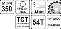 TARCZA DO CIĘCIA DREWNA 350/54T 30MM WIDIOWA YATO YT-6082