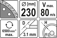 TARCZA DIAMENTOWA SEGMENTOWA TURBO DO CIĘCIA KAMIENIA CEGŁY GRANITU CERAMIKI BETONU 230mm 22,2mm YATO YT-6025