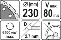 TARCZA DIAMENTOWA SEGMENTOWA DO CIĘCIA KAMIENIA CEGŁY GRANITU CERAMIKI BETONU 230mm 22,2mm YATO YT-6005