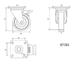 KÓŁKO SKRĘTNE 50MM Z SZARĄ GUMĄ I HAMULCEM VOREL 87381