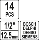 ZESTAW ŚCIĄGACZY BEZWŁADNOŚCIOWYCH DO WTRYSKIWACZY BOSCH DELPHI DENSO SIEMENS kpl. 14el. YATO YT-06174