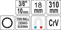KLUCZ NASADKA DO ŚWIEC 18mm Z PRZEDŁUŻKĄ I MAGNESEM 3/8