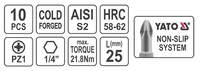 KOŃCÓWKI WKRĘTAKOWE BITY PZ1x25mm 10szt. YATO YT-0470