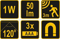 LAMPKA NOCNA SMD LED 50LM CZUJNIK RUCHU I ZMIERZCHU 3AAA VOREL 82831