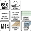 WIERTŁO DIAMENTOWE DO GRESU CERAMIKI GRANITU NA SUCHO NA SZLIFIERKĘ KĄTOWĄ 68mm YATO YT-60447
