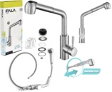 BATERIA KUCHENNA ZLEWOZMYWAKOWA Z WYCIĄGANĄ WYLEWKĄ STOJĄCA STEELY 5 SREBRNA INOX FALA 75806