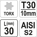 KLUCZ SPECJALNY BIT GROT KOŃCÓWKA 30mm S2 TORX T30 YATO YT-04051