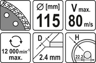 TARCZA DIAMENTOWA SEGMENTOWA TURBO DO CIĘCIA KAMIENIA CEGŁY GRANITU CERAMIKI BETONU 115mm 22,2mm YATO YT-6022