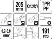 WIELOFUNKCYJNY ŚCIĄGACZ IZOLACJI 205MM + ZESTAW KONEKTORÓW IZOLOWANYCH 190 SZT. YATO YT-23133