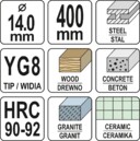 WIERTŁO UNIWERSALNE DO BETONU DREWNA METALU długie 14mm 400mm YATO YT-43965
