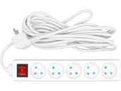 PRZEDŁUŻACZ ELEKTRYCZNY, BIAŁY, 5 GNIAZD Z UZIEMIENIEM, 5M Z WYŁĄCZNIKIEM VOREL 72534 