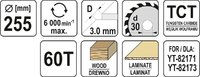 TARCZA DO CIĘCIA DREWNA 255/60T 30MM WIDIOWA YATO YT-60733