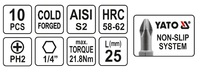 KOŃCÓWKI WKRĘTAKOWE BITY PH2x25mm 10szt. YATO YT-0475