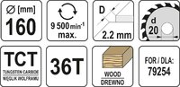 TARCZA DO CIĘCIA DREWNA 160/36T 20MM WIDIOWA YATO YT-60577