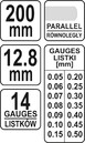 SZCZELINOMIERZ 14 LISTKOWY 200mm DO ŚWIEC ZAWORÓW 0,05-0,5mm YATO YT-7223