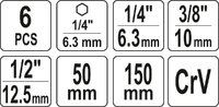 ADAPTERY HEX DO NASADEK 1/4 3/8 1/2 6 SZT. YATO YT-04629