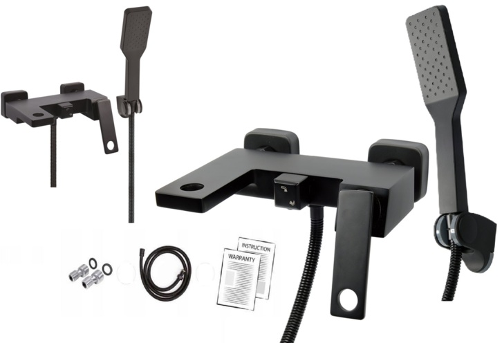 BATERIA WANNOWA ŚCIENNA KRAN Z ZESTAWEM PRYSZNICOWYM NOIR 1 CZARNA FALA 75882