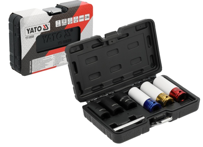 NASADKI UDAROWE DO FELG ALUMINIOWYCH Z WYKRĘTAKAMI 17mm 19mm 21mm kpl. 7el. YATO YT-10559
