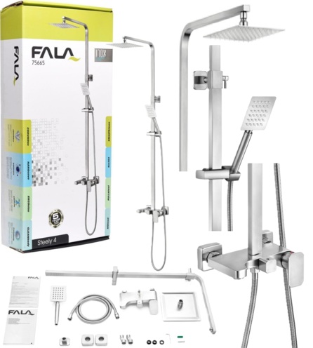 KOLUMNA PRYSZNICOWA DESZCZOWNICA Z BATERIĄ  STEELY 4 FALA 75665
