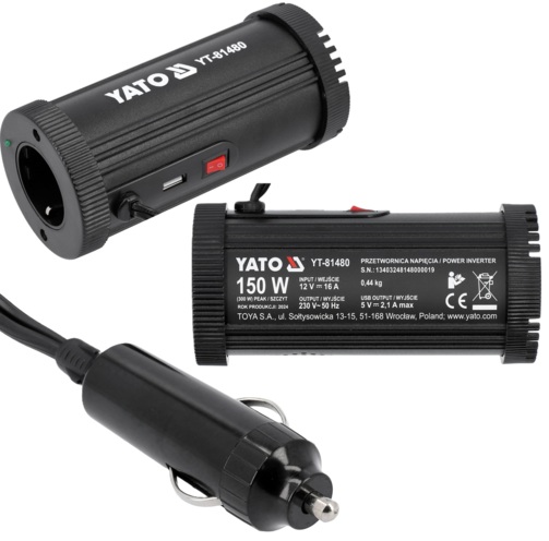 SAMOCHODOWA PRZETWORNICA NAPIĘCIA 12V/230V 150W USB YATO YT-81480